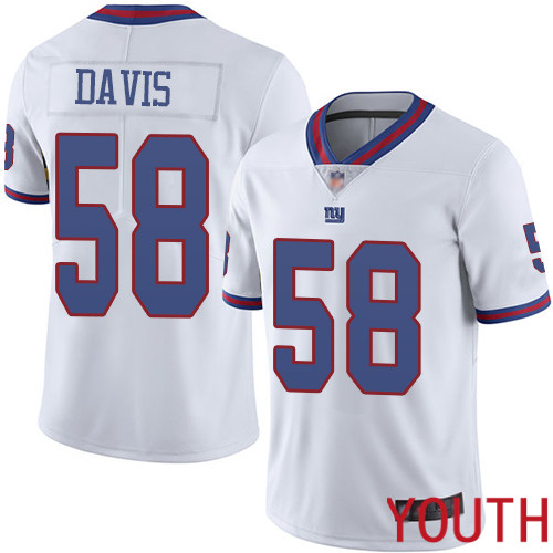 Youth New York Giants #58 Tae Davis Limited White Rush Vapor Untouchable Football NFL Jersey->youth nfl jersey->Youth Jersey
